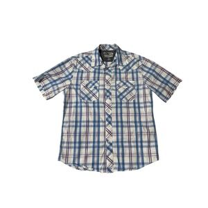 Wrangler Competition Mens Blue Purple Plaid Short Sleeve Snap Western Shirt
